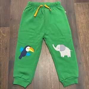 Frugi Green Kids Sweatpants with Animal Patches